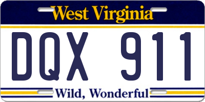 WV license plate DQX911