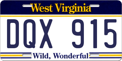 WV license plate DQX915