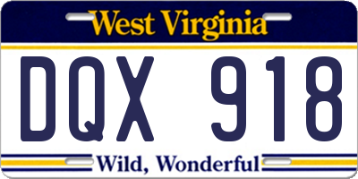 WV license plate DQX918