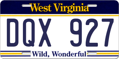 WV license plate DQX927