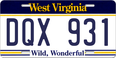WV license plate DQX931