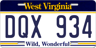 WV license plate DQX934