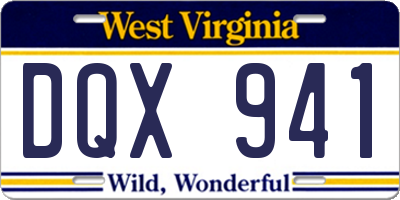 WV license plate DQX941