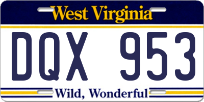 WV license plate DQX953