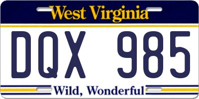 WV license plate DQX985