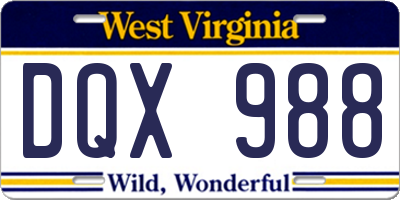 WV license plate DQX988