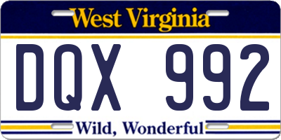 WV license plate DQX992