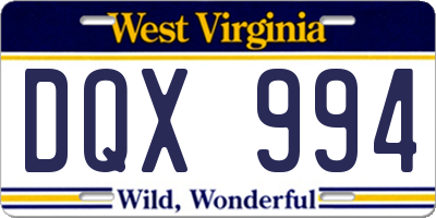 WV license plate DQX994