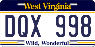 WV license plate DQX998