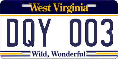 WV license plate DQY003