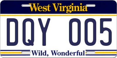 WV license plate DQY005