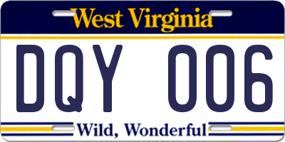 WV license plate DQY006