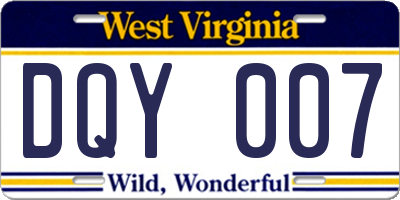 WV license plate DQY007