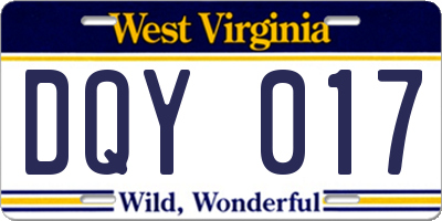 WV license plate DQY017