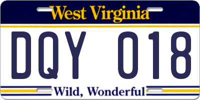 WV license plate DQY018