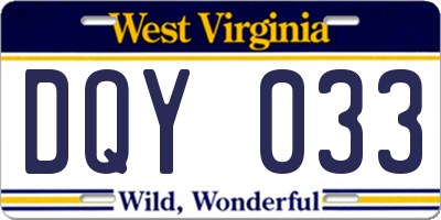 WV license plate DQY033