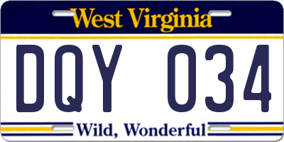 WV license plate DQY034
