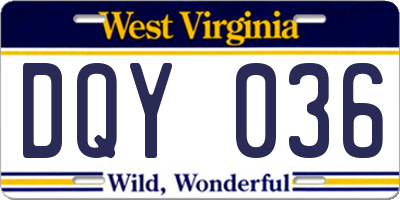 WV license plate DQY036