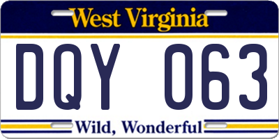 WV license plate DQY063