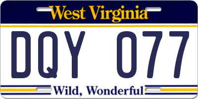 WV license plate DQY077
