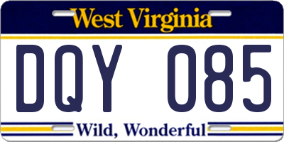 WV license plate DQY085
