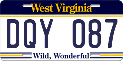WV license plate DQY087