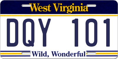 WV license plate DQY101
