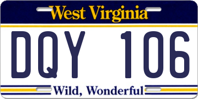 WV license plate DQY106