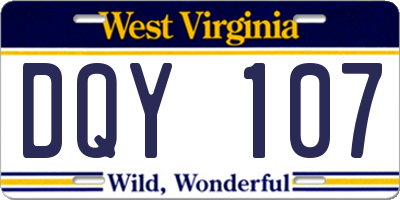 WV license plate DQY107