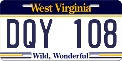WV license plate DQY108