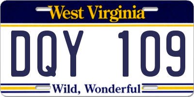 WV license plate DQY109