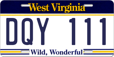 WV license plate DQY111