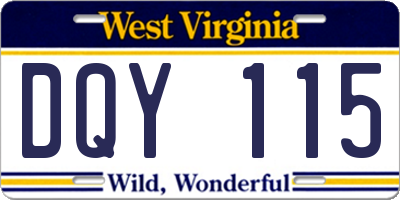 WV license plate DQY115