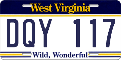WV license plate DQY117