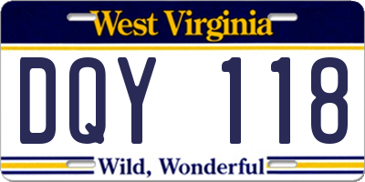 WV license plate DQY118