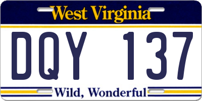 WV license plate DQY137