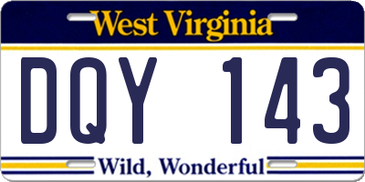 WV license plate DQY143