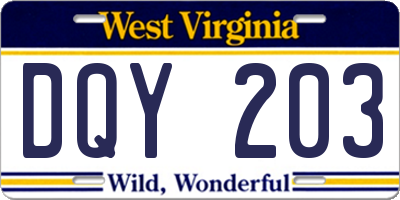 WV license plate DQY203