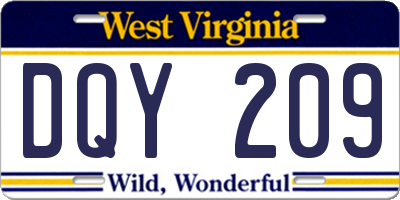 WV license plate DQY209
