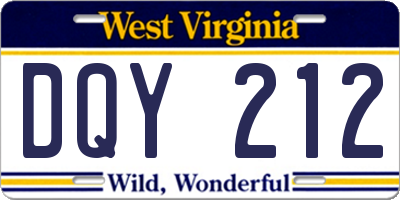 WV license plate DQY212