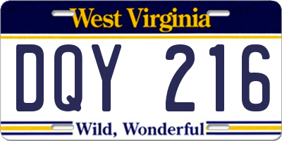 WV license plate DQY216