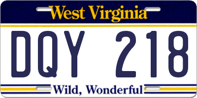 WV license plate DQY218