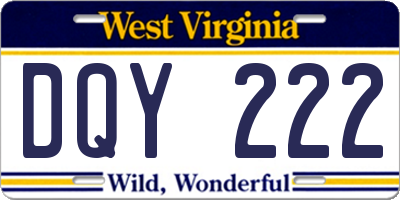 WV license plate DQY222