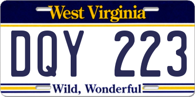 WV license plate DQY223