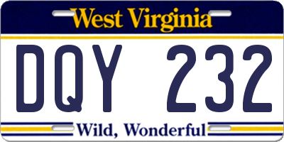 WV license plate DQY232
