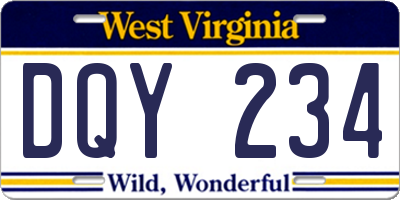 WV license plate DQY234