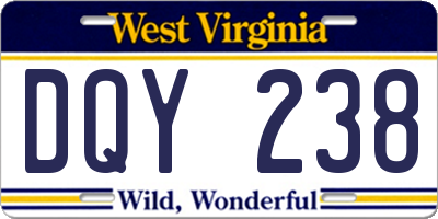 WV license plate DQY238