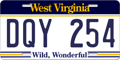 WV license plate DQY254