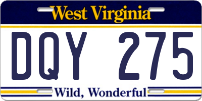 WV license plate DQY275