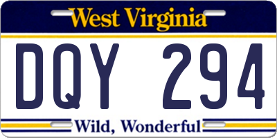 WV license plate DQY294